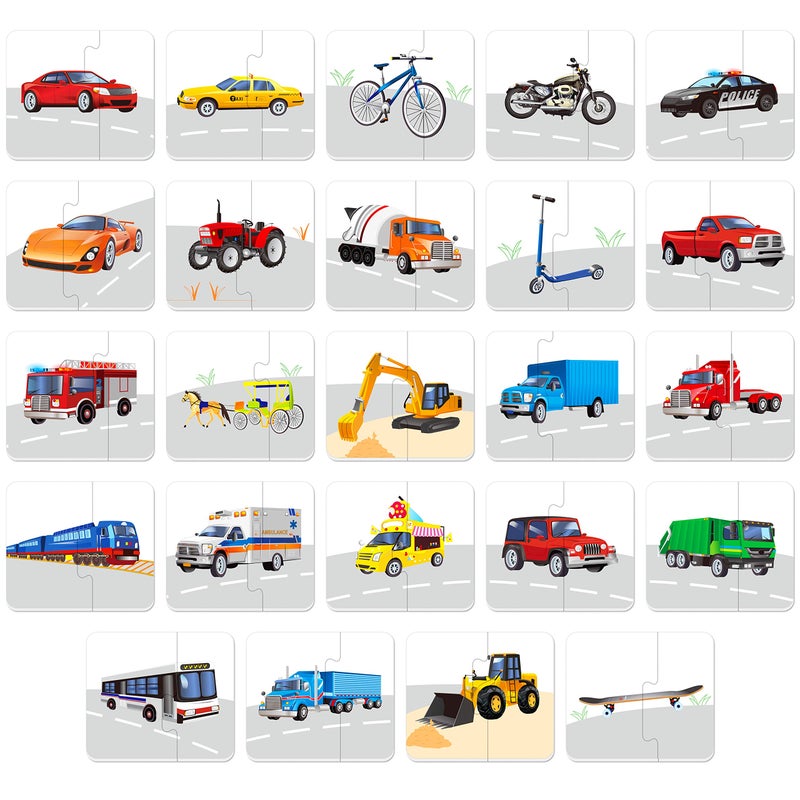 SpriteGru 48 Vehicle Matching Puzzles with Error-Correction Mechanism Pre-Primer in 2 Pieces, Perfect for Preschool Learning (24 Blocks Double Sided) - Image 4
